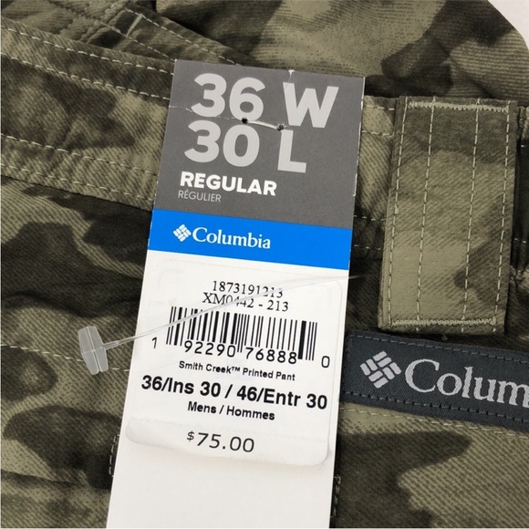 NEW Columbia Pants Smith Creek Green Camouflage Printed 36W 30L Regular - Picture 7 of 11